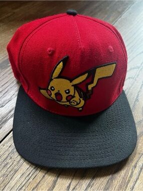Pokemon Licensed Pikachu Red/Black Adjustable Embroidered Baseball Cap EUC